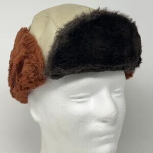 Vintage 80s Trapper Ushanka Aviator Hat Cap Beige Military Ear Flaps S Small